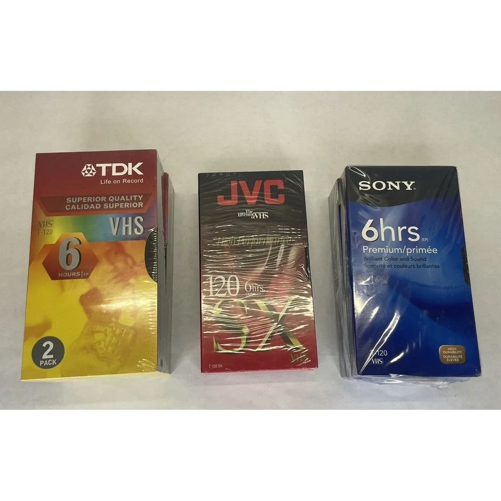 LOT of 9 Premium Grade T-120‎ 6 Hour VHS Tapes- 3 Sony, 2 JVC 4 TDK NEW